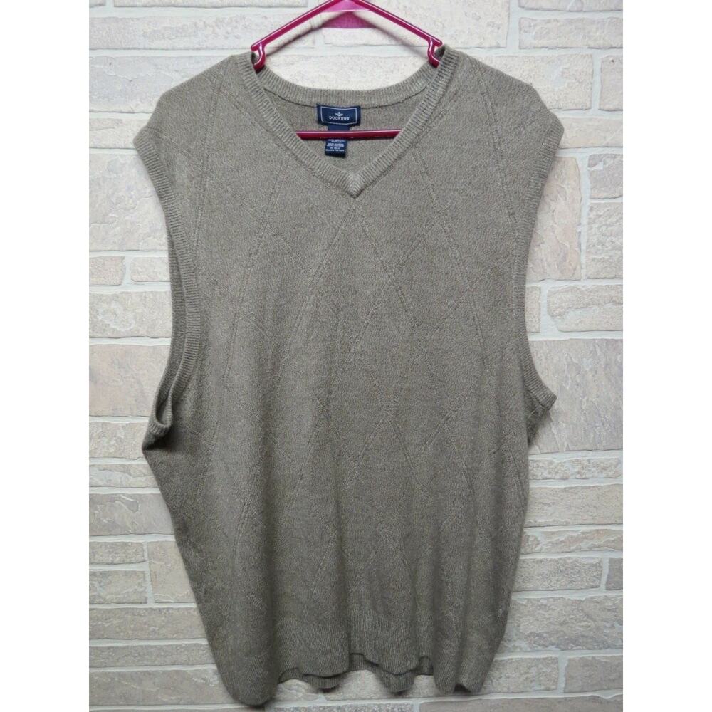 Dockers Light Brown Sweater Vest Size XXL Diamond Pattern Soft Grandpa